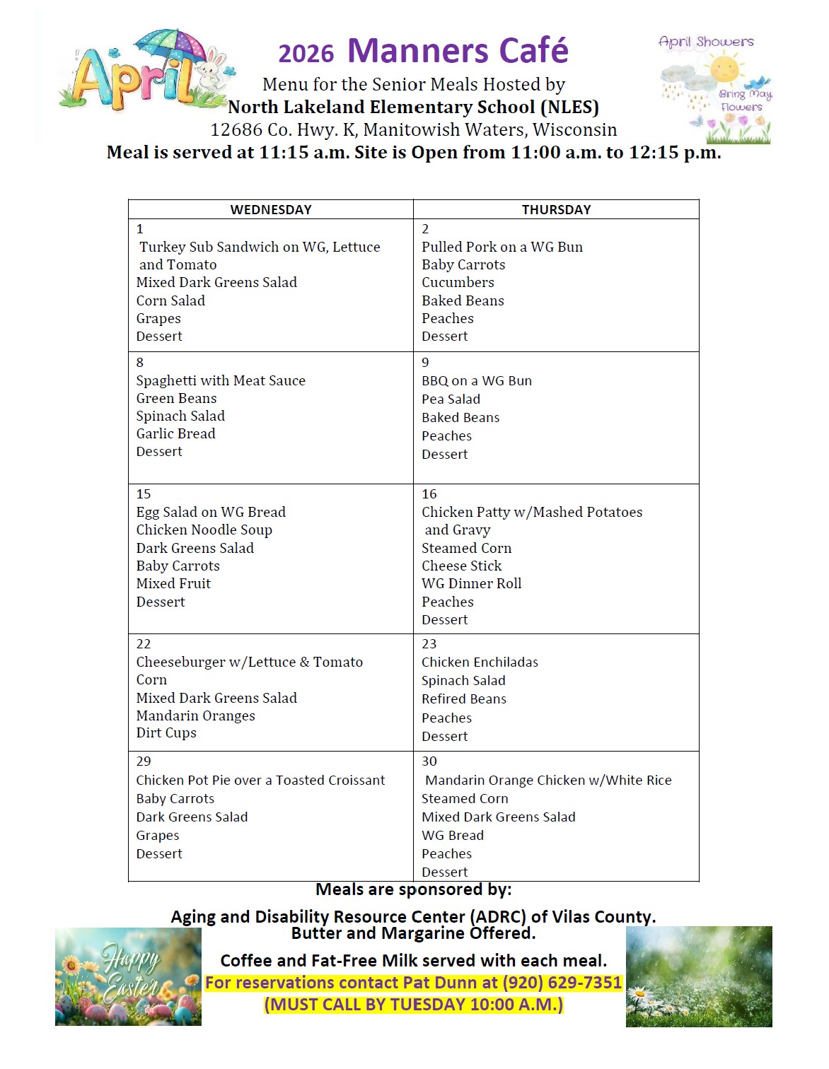 Manners menu April 2026