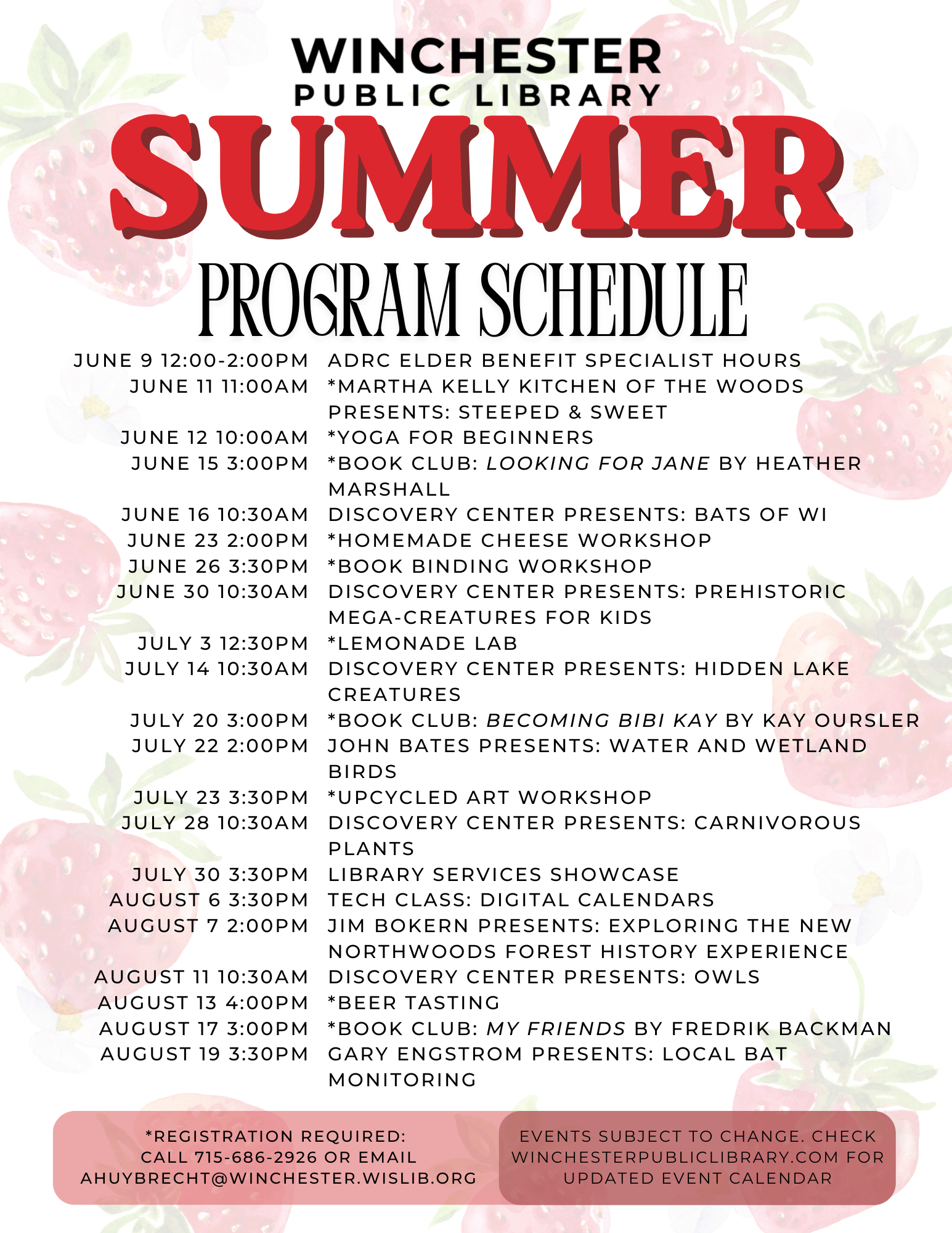 2026 Summer Program Schedule